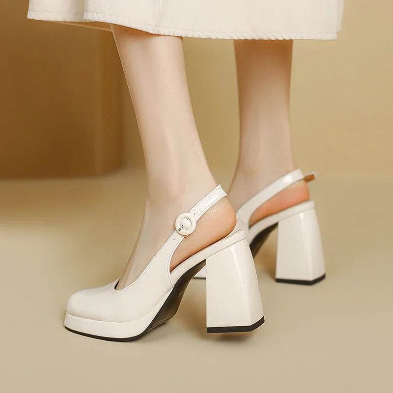 Slingbacks Summer Women Sandals Fashion Black White Pumps Shoes For Girls Elegant High Heels Wedding Shoes Ladies Large Size - AIAZ