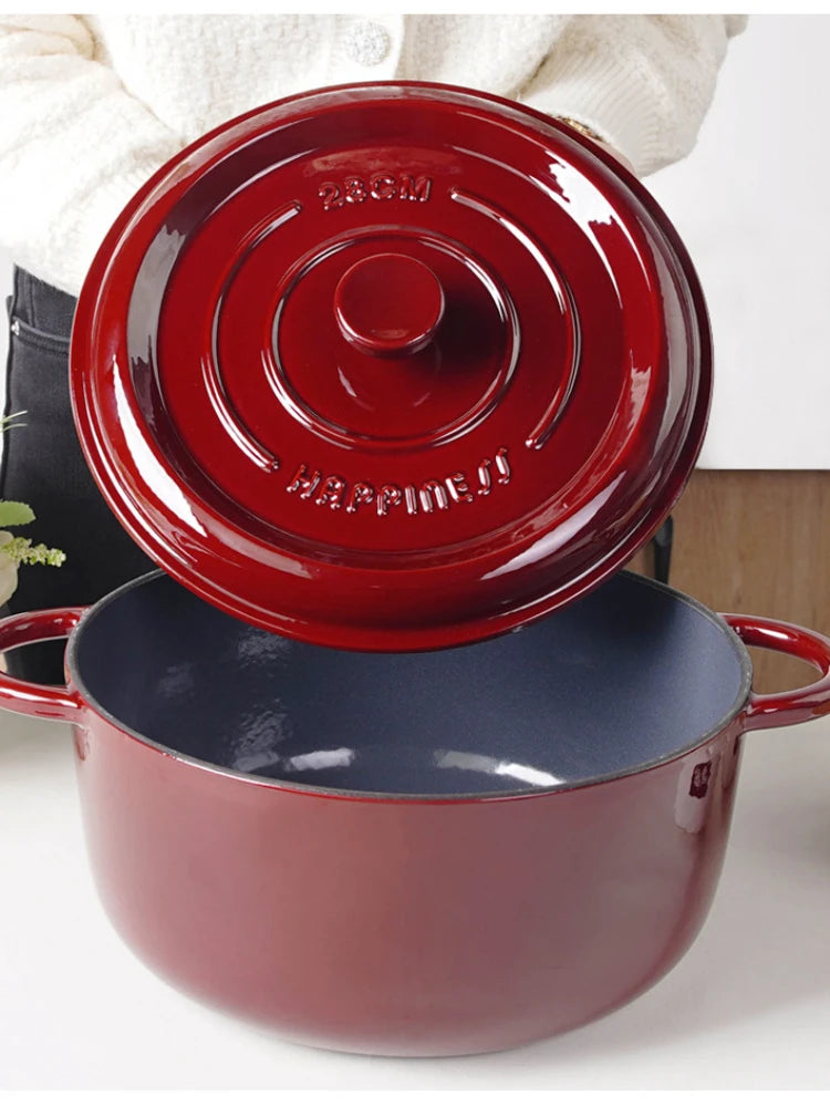 Quality Cast Iron Mama Pot, Home Frying Stew Pot, Large Capacity Non-stick Casserole, Deepen 28cm Enamel Soup Pot