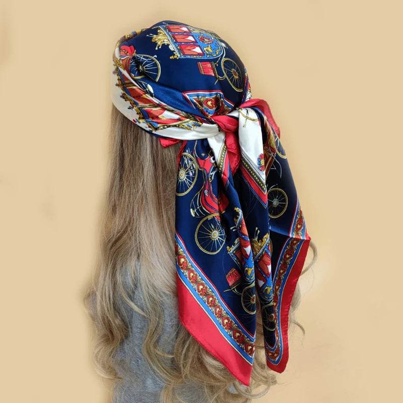 New 90*90cm Retro Brand Women Silk Scarf Bandanna Fashion Bohemian Pattern Square Hijab Lady Wrap Headband foulard muffler - AIAZ