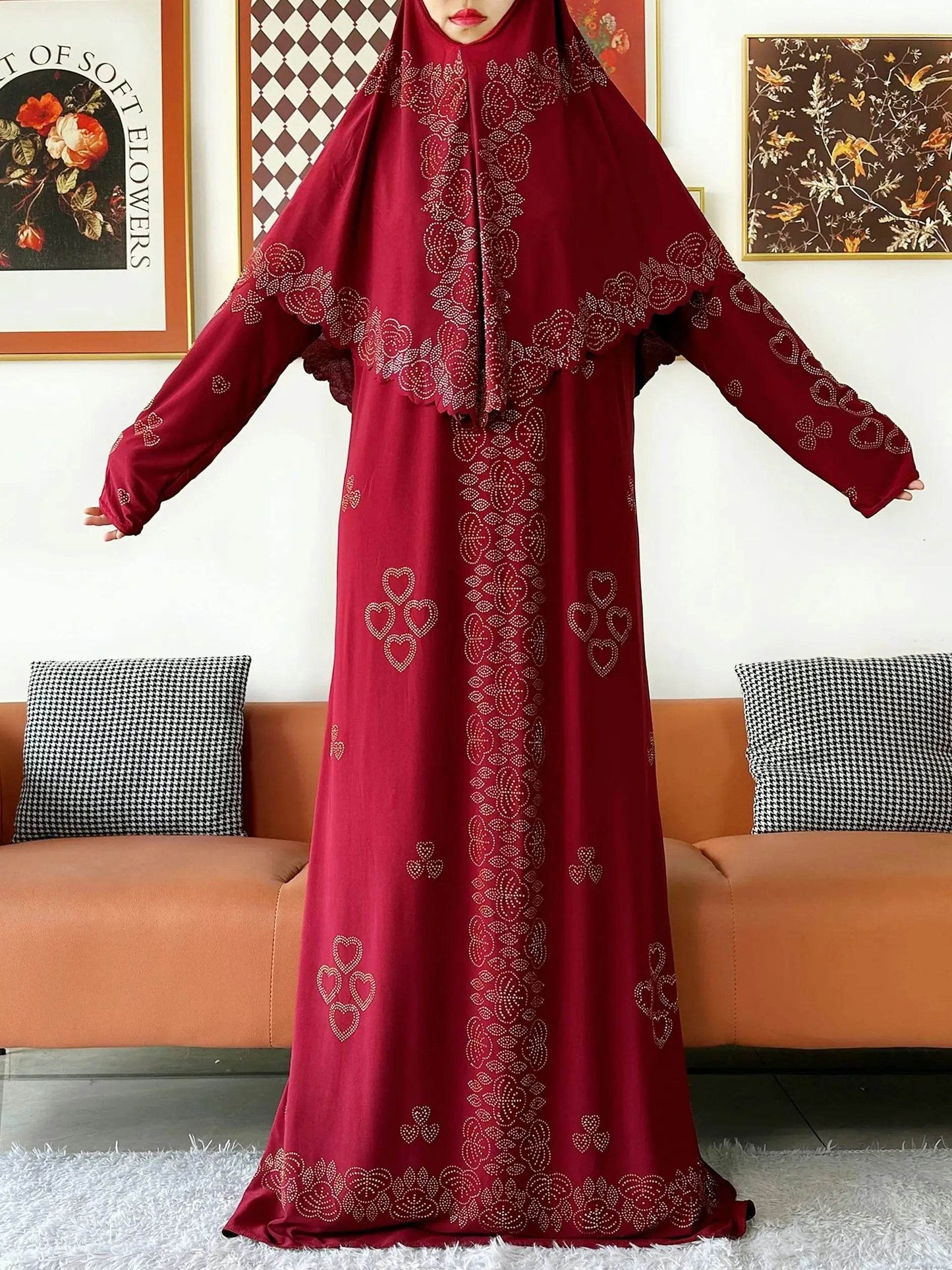 Muslim Two Piece Set Hijab Prayer Dress Fashion Abaya Set Women Prayer Garment Hijab Long Khimar Long Dress Sets Islamic Ramadan - AIAZ