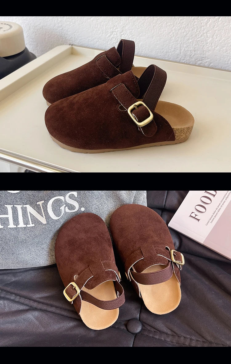 2024 New Girl Boy One Step Flat Bottom Baotou Half Slippers Children Summer Outwear Round Head Half Slippers Lazy Shoes