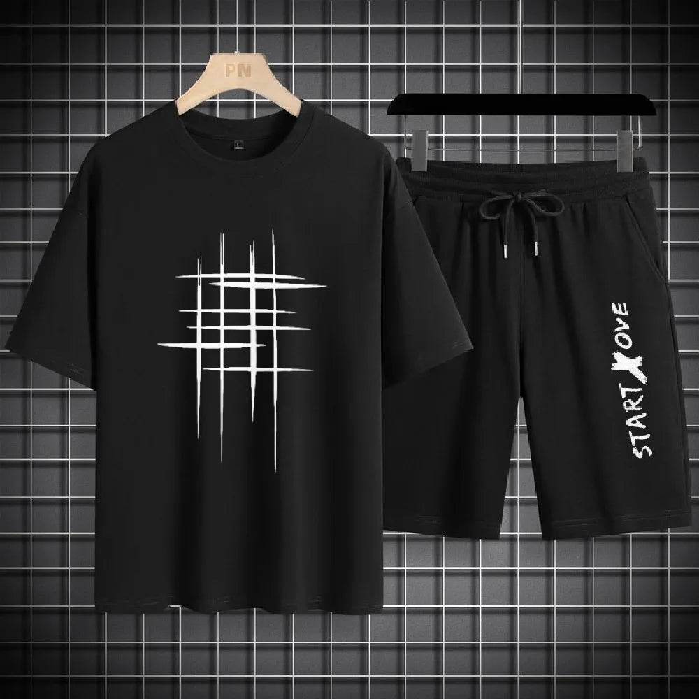 Suits for men 2025 Summer Fashion Polyester Thin Casual Breathable Short Sleeve Printed Sports T-shirt + Shorts Basketball Set - AIAZ