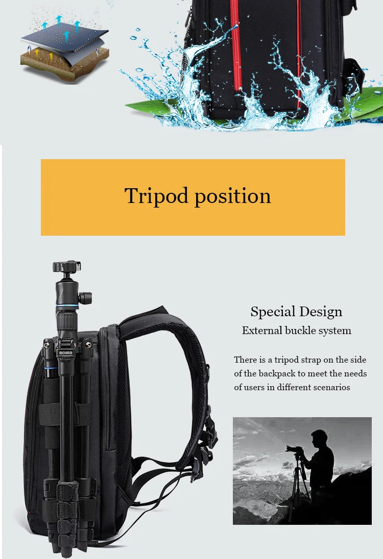 JINNUOLANG Unisex Photograph Waterproof Backpack Camera Shoulders Bags Nylon Case Fit 15.6'' Laptop Travel Outdoor DSLR  Mochila