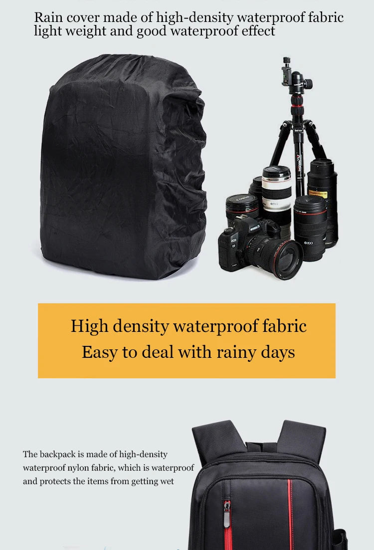 JINNUOLANG Unisex Photograph Waterproof Backpack Camera Shoulders Bags Nylon Case Fit 15.6'' Laptop Travel Outdoor DSLR  Mochila